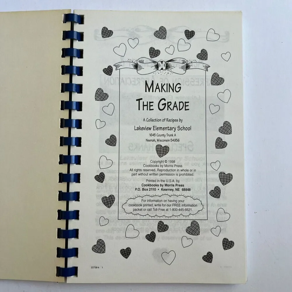 Vintage 1998 Cookbook Making the Grade Recipes from Lakeview Elementary School